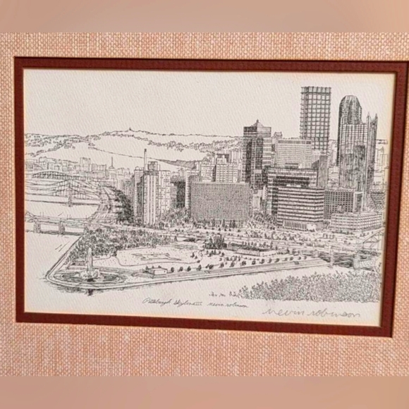Vintage Pittsburgh Skyline Etching Signed by Nevin Robinson - Picture 2 of 3